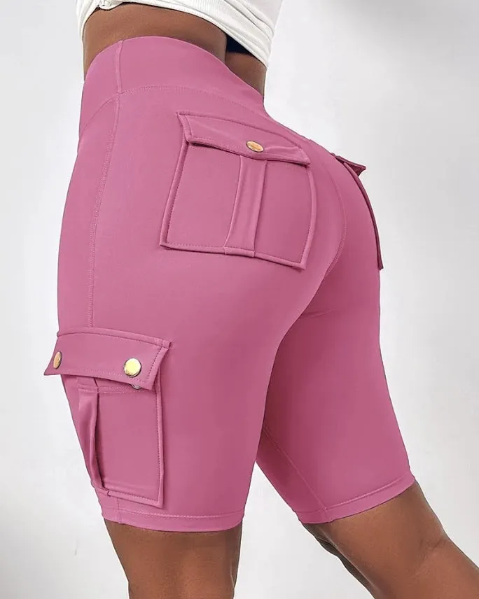 Women's Sports Pants Summer Fashion New Folded Quick Drying Pocket Yoga Shorts Fitness Comfortable Elastic Women's Sports Shorts