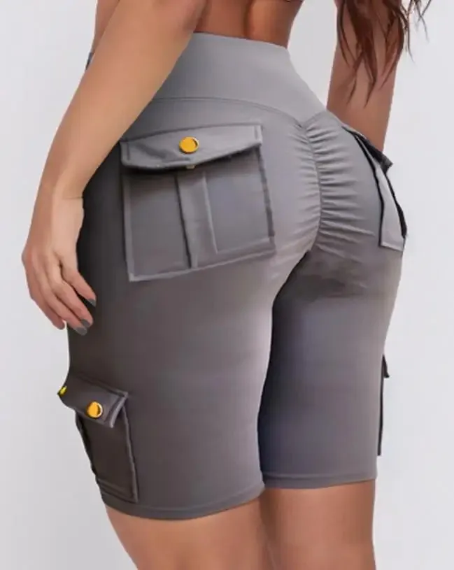 Women's Sports Pants Summer Fashion New Folded Quick Drying Pocket Yoga Shorts Fitness Comfortable Elastic Women's Sports Shorts