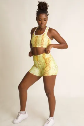 Yellow Safi Snake Print Soft Buttery High Waisted Biker Shorts