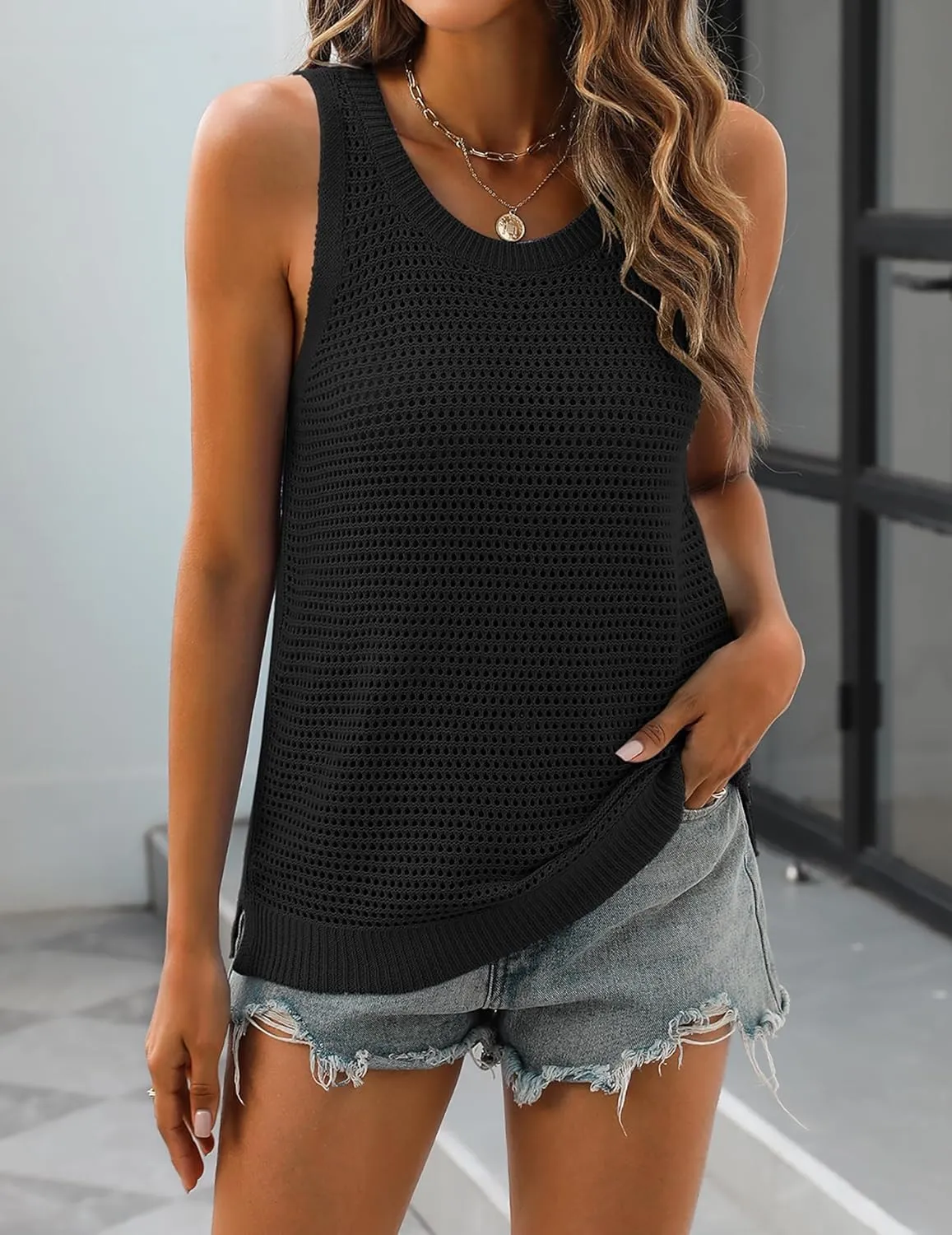 Zeagoo Crochet Sleeveless Sweater Vest