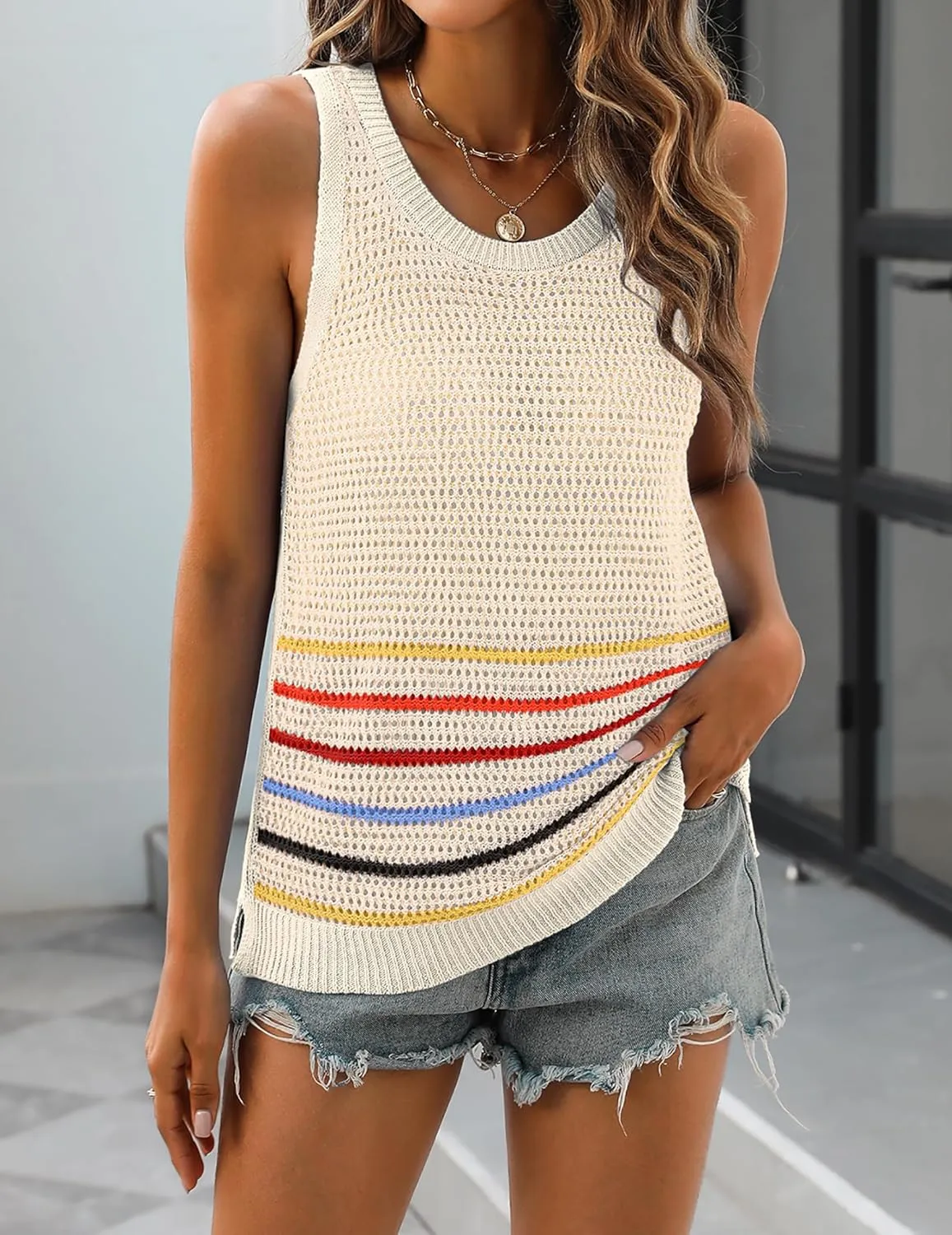 Zeagoo Crochet Sleeveless Sweater Vest
